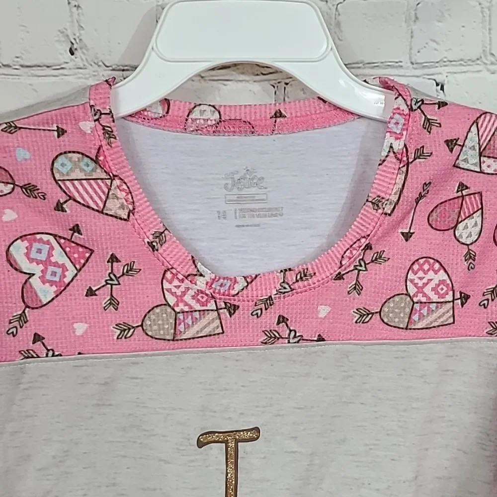 Justice Girls Nightgown I love Peace Pink Waffle Knit Heart Arrow Gown Pajamas
